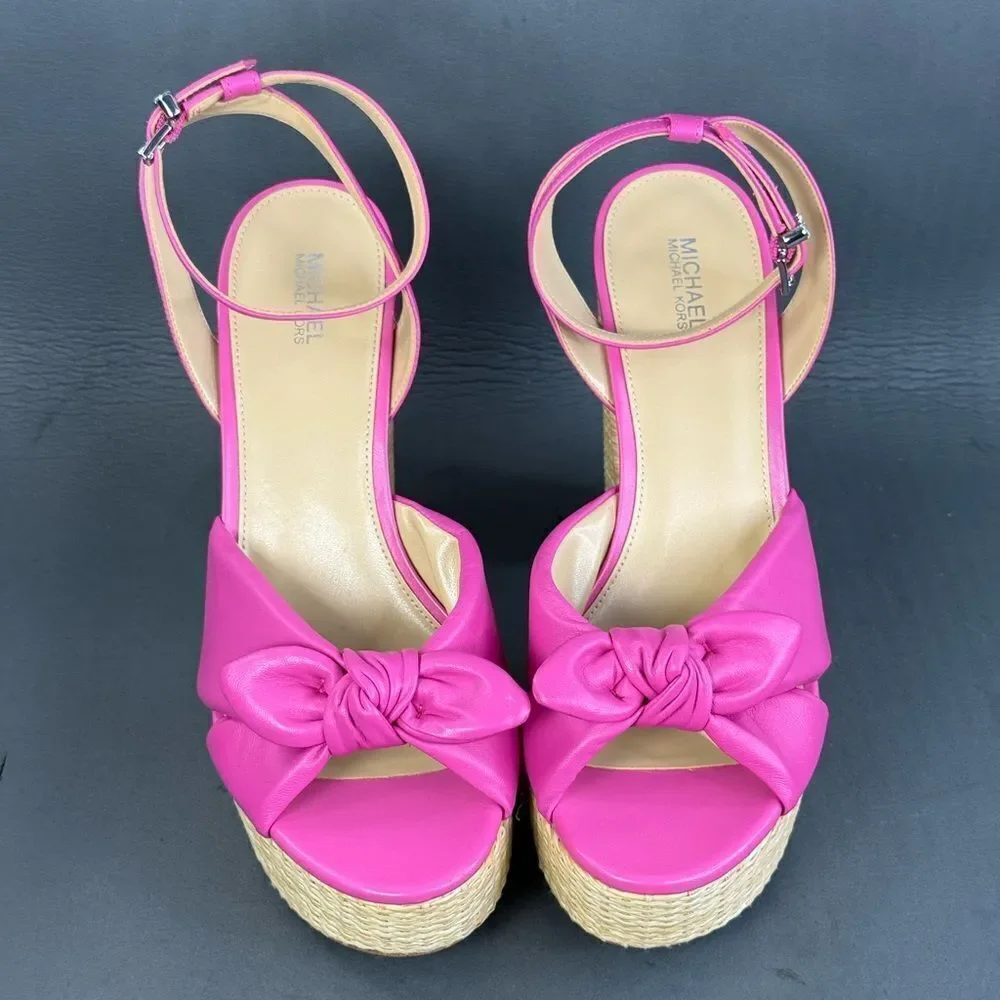Michael Kors Sadie Leather Bow Platform Sandals shoes womens size 10
